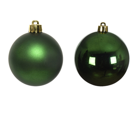 Large set glass Christmas boubles 50x pieces dark green 4-6-8 cm with tree topper frosted