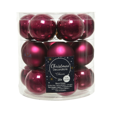 Glazen kerstballen pakket framboos roze glans/mat 38x stuks 4 en 6 cm met piek mat