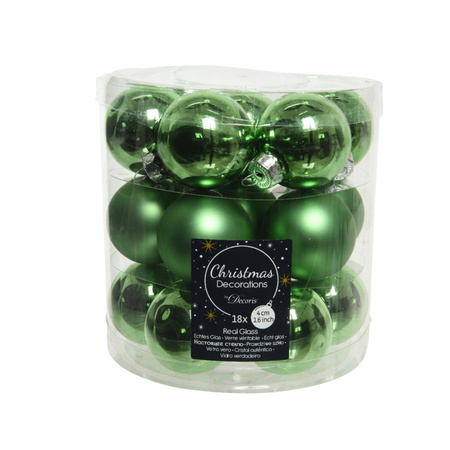 18x pcs small glass christmas baubles mistletoe green 4 cm matt/shiny