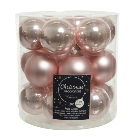 18x Small glass Christmas baubles light pink (blush) 4 cm matt/shiny
