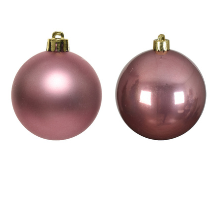 Glazen kerstballen pakket oud roze glans/mat 38x stuks 4 en 6 cm inclusief haakjes