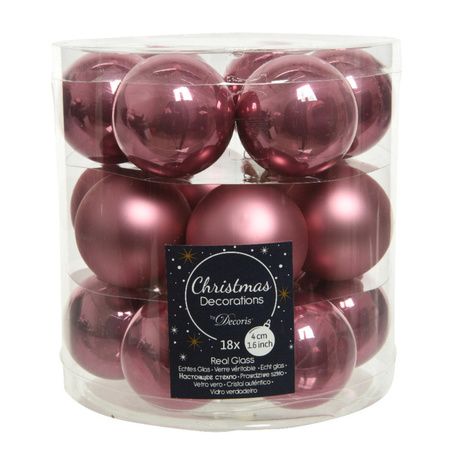 18x Small glass Christmas baubles old/dusty pink (velvet) 4 cm matt/shiny