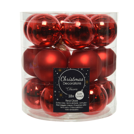 18x Small glass Christmas baubles red 4 cm matt/shiny