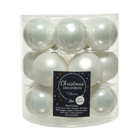 18x stuks kleine glazen kerstballen winter wit 4 cm mat/glans