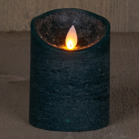1x Antique green LED candle with moving flame 10 cm