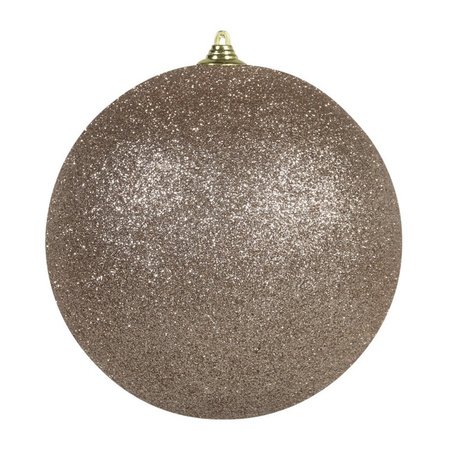 1x Large champagne Christmas decoration glitter bauble 25 cm
