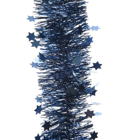 Kerstversiering glazen piek mat 26 cm en sterren folieslingers pakket donkerblauw van 3x stuks