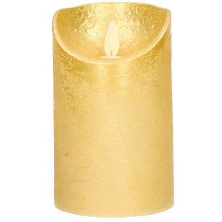 1x Gouden LED kaarsen / stompkaarsen met bewegende vlam 12,5 cm