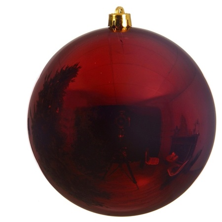 Kerstversieringen set van 6x grote kunststof kerstballen rood en goud 14 cm glans