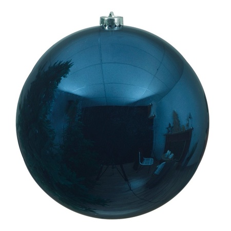 Kerstversieringen set van 6x grote kunststof kerstballen blauw-zilver-rood 14 cm glans