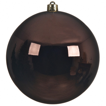 1x Grote donkerbruine kerstballen van 20 cm glans van kunststof
