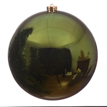 1x Grote donkergroene kerstballen van 14 cm glans van kunststof