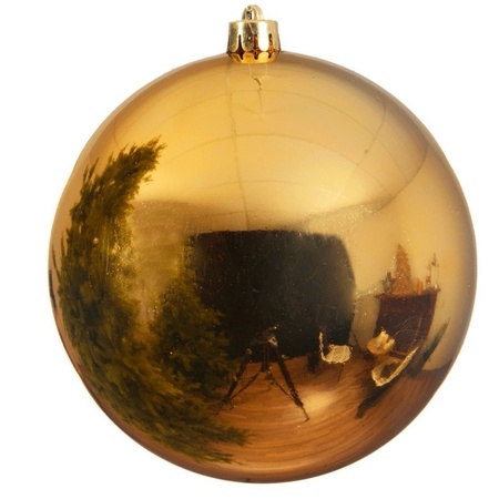 Kerstversieringen set van 6x grote kunststof kerstballen rood en goud 14 cm glans