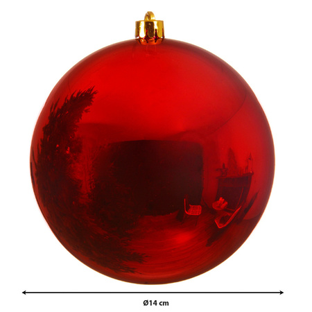 1x Grote kerst rode kerstballen van 14 cm glans van kunststof