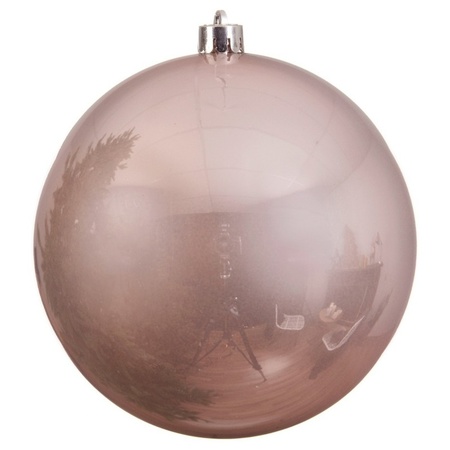 Christmas decorations set 6x large plastic baubles in black and lightpink 14 cm