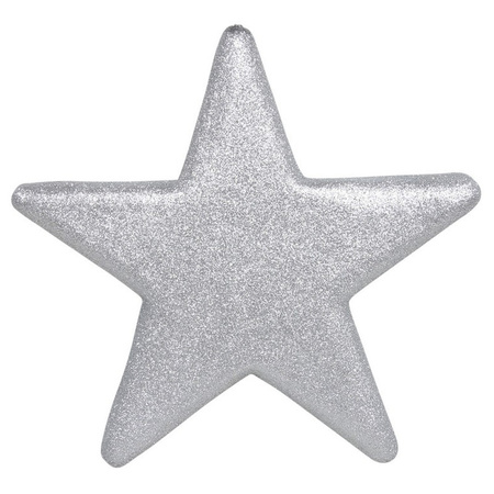 1x Large silver glitter stars decoration 25 cm