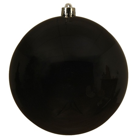 Kerstversieringen set van 6x grote kunststof kerstballen zwart en wit 14 cm glans