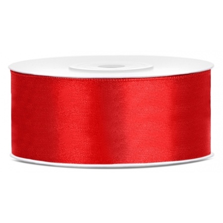 Bellatio decorations 2x rolls satin ribbon 2.5 cm x 25 meter red and black
