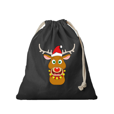 1x Cotton Chrismas reindeer bag with drawstring 25 x 30 cm