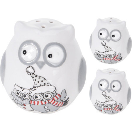 1x Christmas peper and salt shakers set  with owls 12 cm