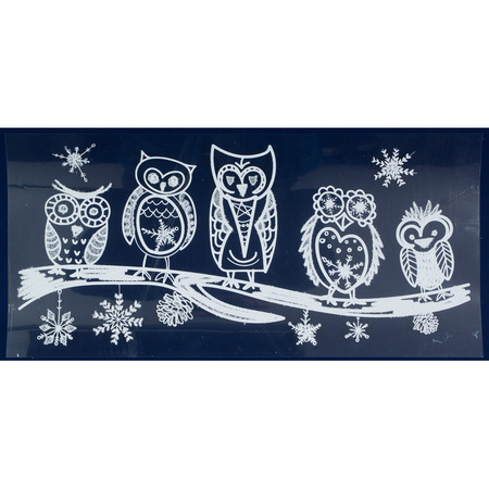 1x Christmas window stickers white glitter owls 23 x 49 cm
