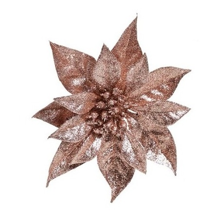 1x Kerstboomversiering bloem op clip oud roze kerstster 18 cm