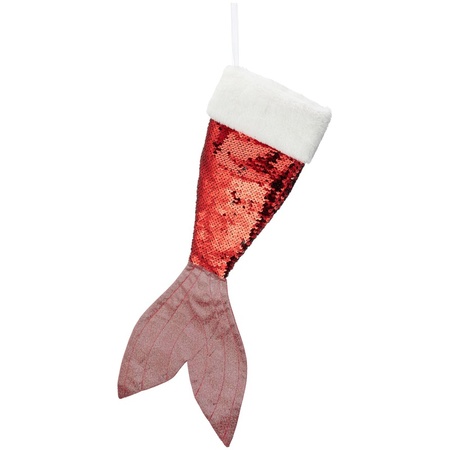 1x Kerstsok zeemeerminnen vin/staart pailletten 45 cm
