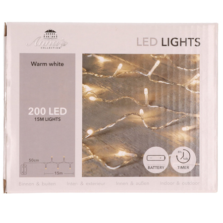 1x Christmas lights on batteries warm white 200 LED - with timer