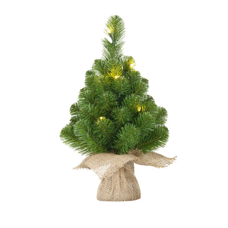 Mini kerstboom/kunstboom met verlichting 45 cm en inclusief kerstballen donkerblauw