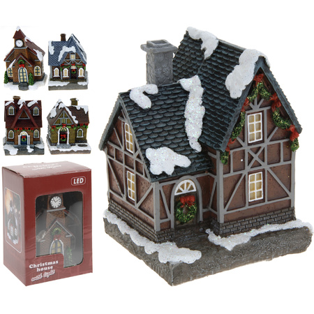 Kerstdorp huisjes set van 3x huisjes met Led verlichting 13 cm