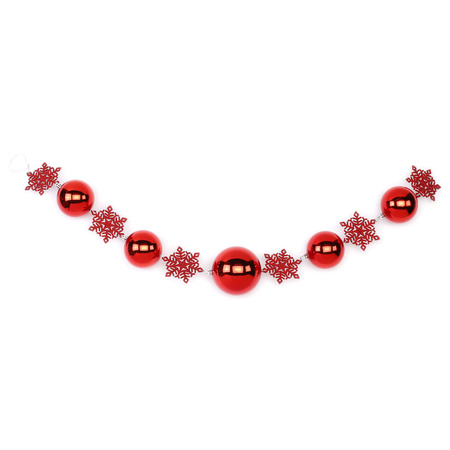 1x Red decoration garland with balls/snowflakes 116 cm