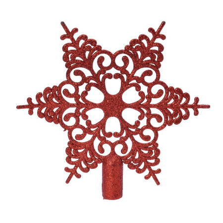 1x Rode glitter open ster kerstboom piek kunststof  20,5 cm