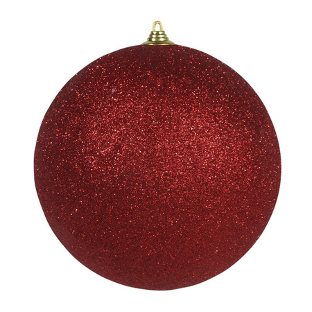 1x Rode grote kerstballen met glitter kunststof 18 cm