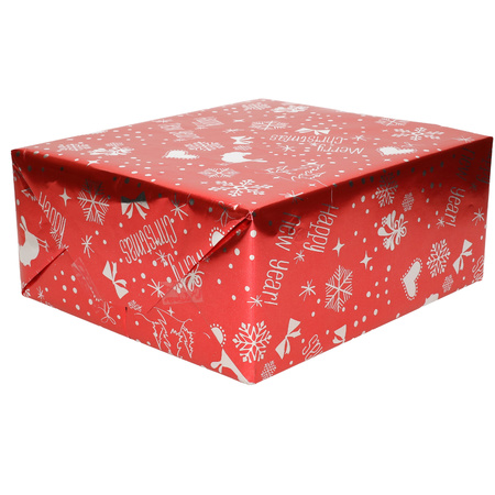 1x Roll Christmas wrapping paper red metallic 2,5 x 0,7 meter