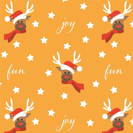 1x Rolls Christmas wrapping paper yellow/reindear fun 2,5 x 0,7 meter