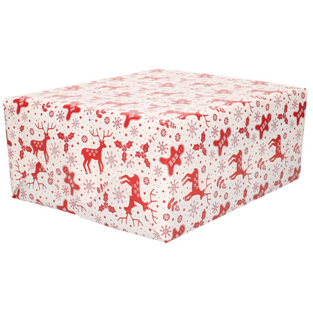 1x Roll Christmas wrapping paper white/red 2,5 x 0,7 meter