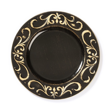 1x Candle chargers plate/platter black with gold 33 cm round