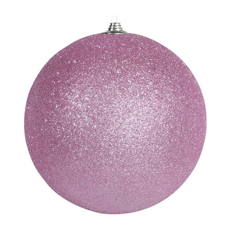 1x Roze grote decoratie kerstballen met glitter kunststof 25 cm