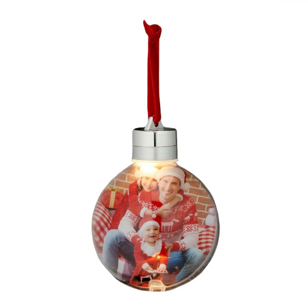 1x stuks DIY foto/fotolijst kunststof kerstballen transparant 8 cm met verlichting