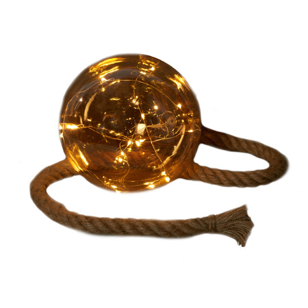1x stuks verlichte glazen kerstballen aan touw met 15 lampjes goud/warm wit 18 cm