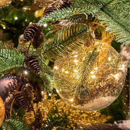 1x stuks verlichte glazen kerstballen aan touw met 30 lampjes zilver/warm wit 14 cm
