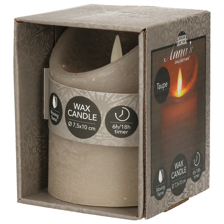 1x Taupe LED candle with moving flame 10 cm 