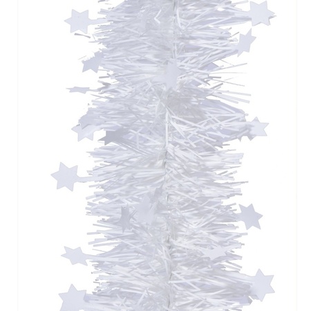 Kerstversiering kunststof glitter ster piek 19 cm en folieslingers pakket winter wit van 3x stuks