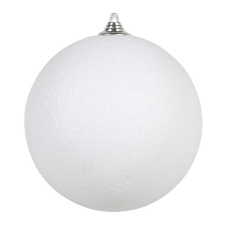 1x Large white glitter bauble 13,5 cm