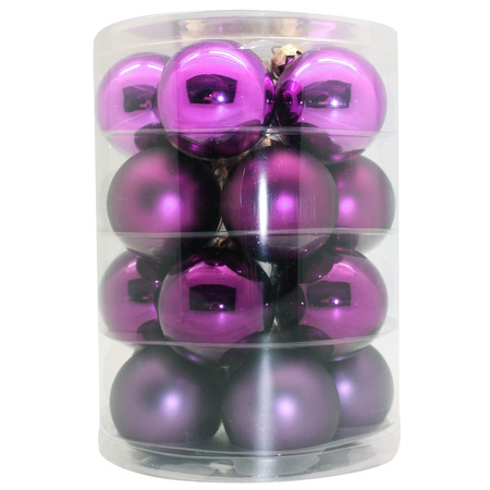 Kerstversiering glazen kerstballen paars 6-8-10 cm pakket van 38x stuks