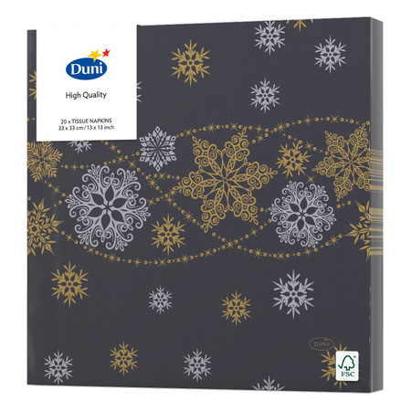 Christmas theme tabecloth black with snowflakes 138 x 220 cm with 20x pieces matching napkins