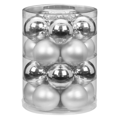 32x pcs glass christmas baubles elegant silver 6 and 8 cm shiny and matte