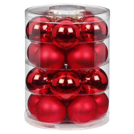 32x stuks glazen kerstballen rood mix 6 en 8 cm glans en mat