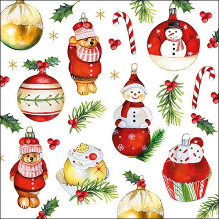 20x pcs christmas theme napkins with christmas ornaments 33 x 33 cm 