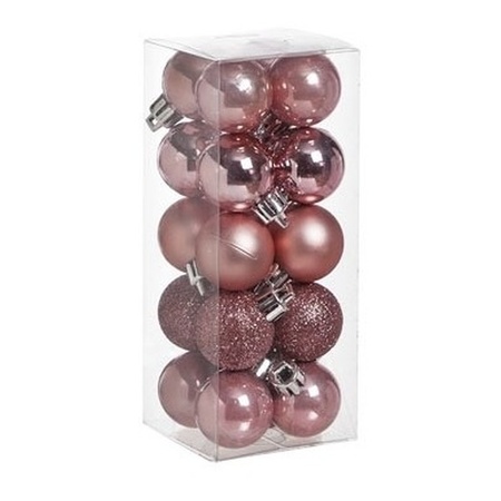 34x stuks kunststof kerstballen roze en zilver 3 cm